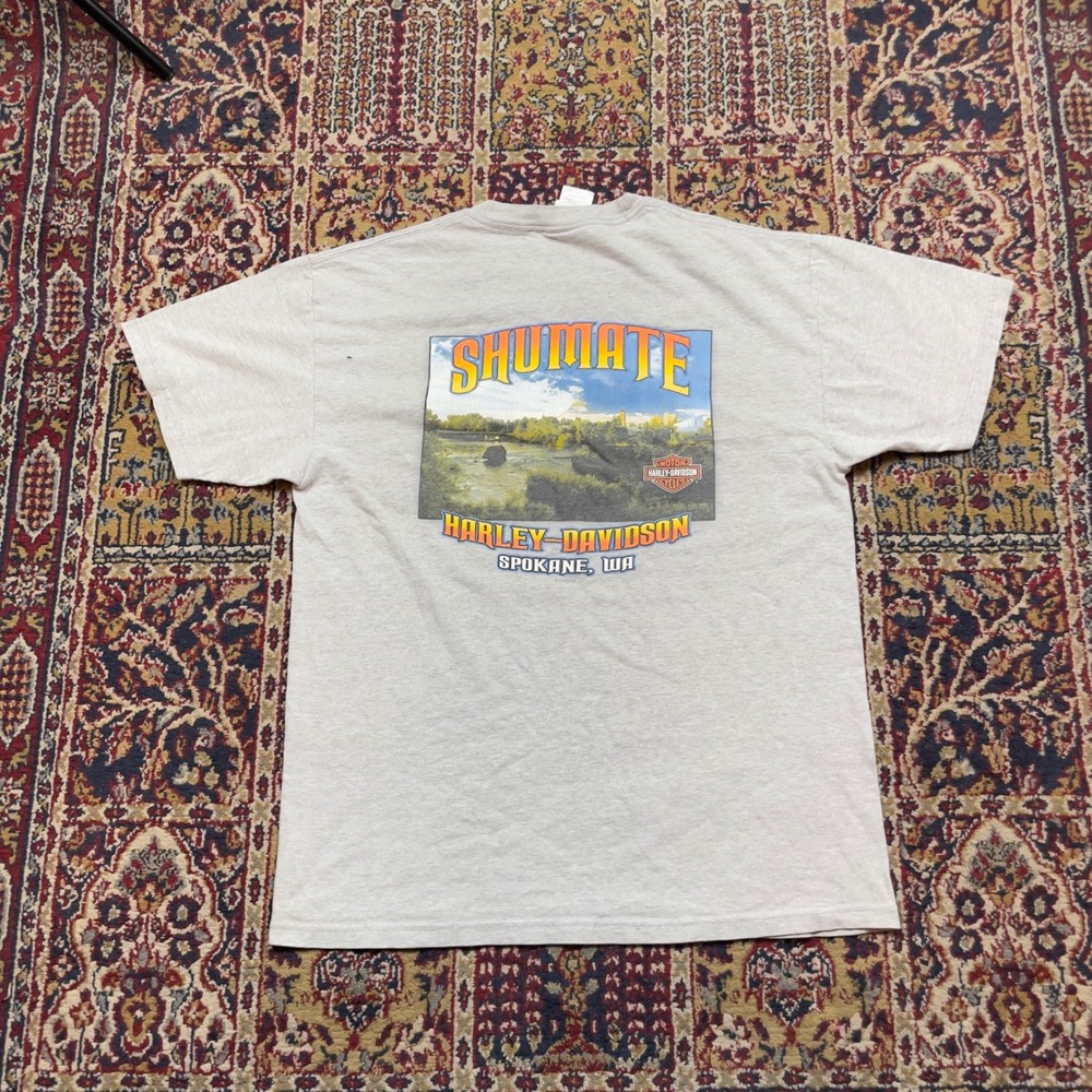 VTG 00s Harley Davidson‎ Spokane WA T Shirt Cars Suck L Gray Biker pocket tee